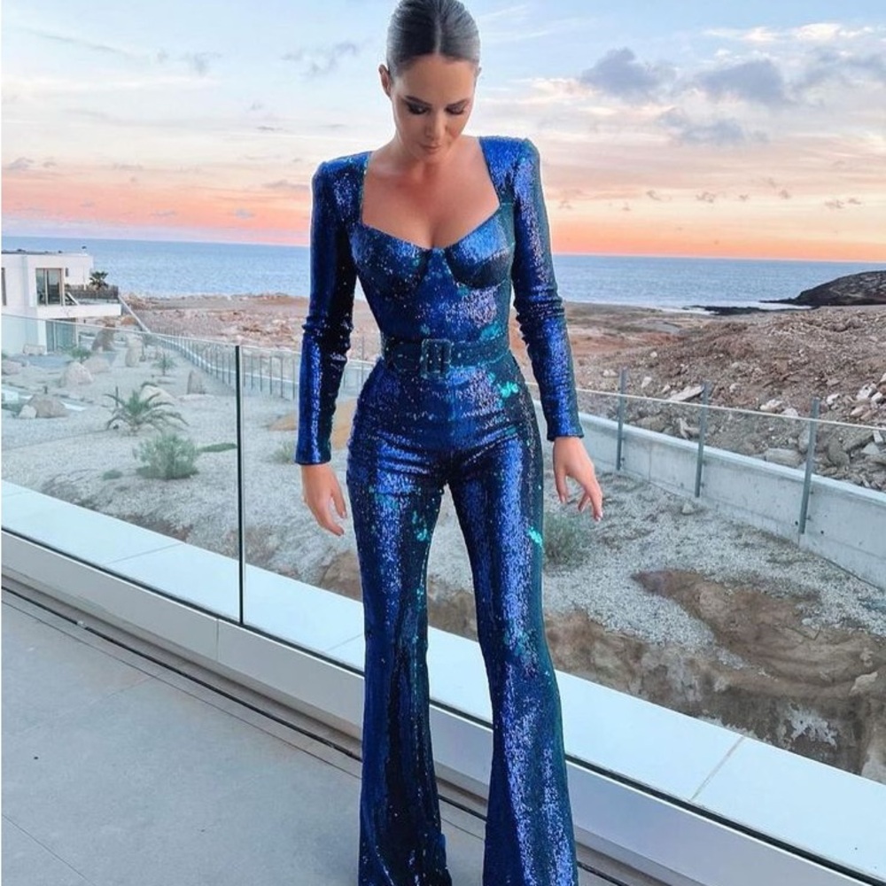Blue Sequin Jumpsuit - Picture 4 of 4